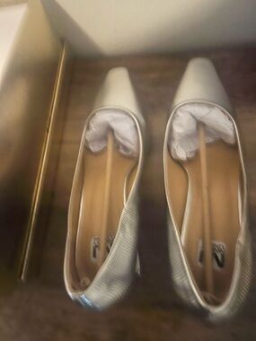 Elegant Silver Square-Toe Low Block Heels